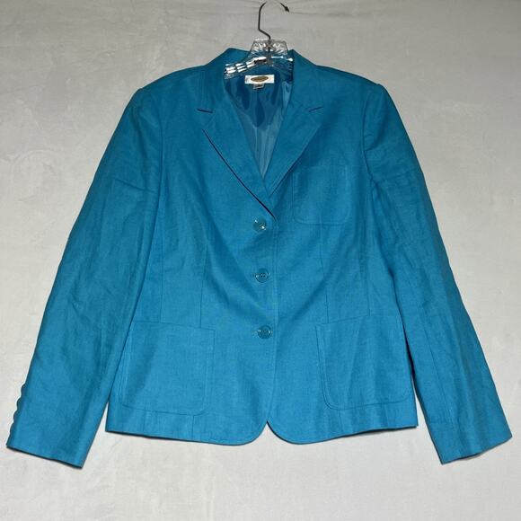 Talbots Linen Blazer Jacket Womens 10 Blue Lined Classic 3 Button - Picture 1 of 12